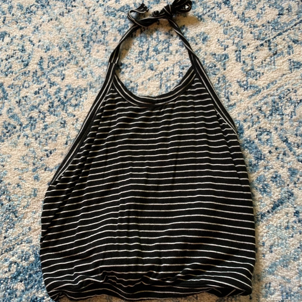 White and black halter crop top